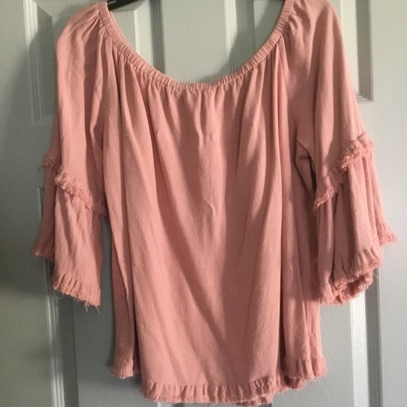Umgee Boho fringed linen cotton peach pink blouse top size xl NEW - Picture 2 of 5